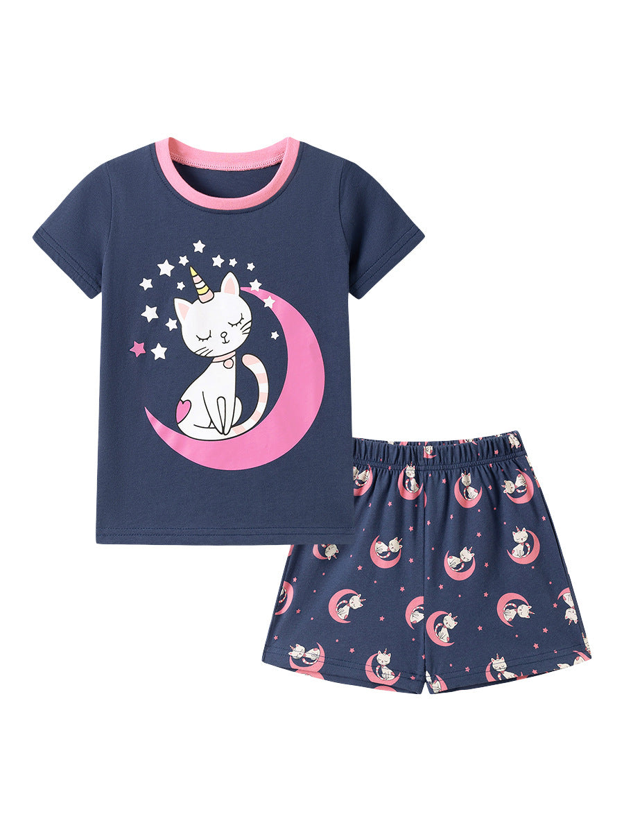 Summer Hot Selling Baby Kids Girls Short Sleeves Cats Cartoon Pattern T-shirt and Shorts Clothing Set, MyKids-USA®, Baby & Children's Outfits, MyKids-USA - - - - - - - .