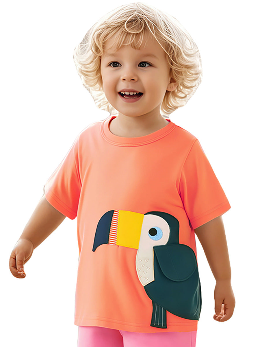 Kids’ Birds Cartoon Pattern Short Sleeves T-shirt in European and American Style for Summer, MyKids-USA®, Baby & Toddler Tops, MyKids-USA - - - - - - -