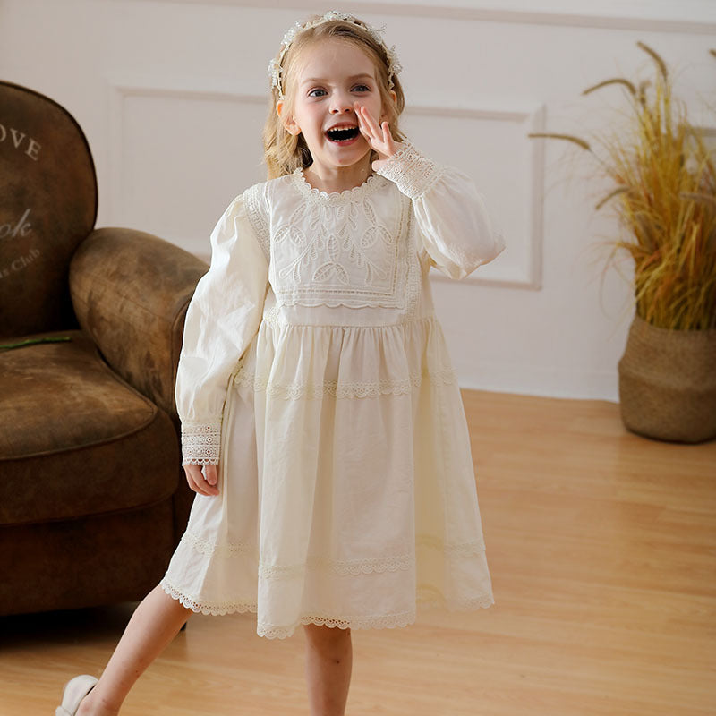 Arrival Lace Trim Design Autumn Girls Embroidery Long Sleeves Dress, MyKids-USA®, Baby & Toddler Dresses, MyKids-USA - - - - - - -