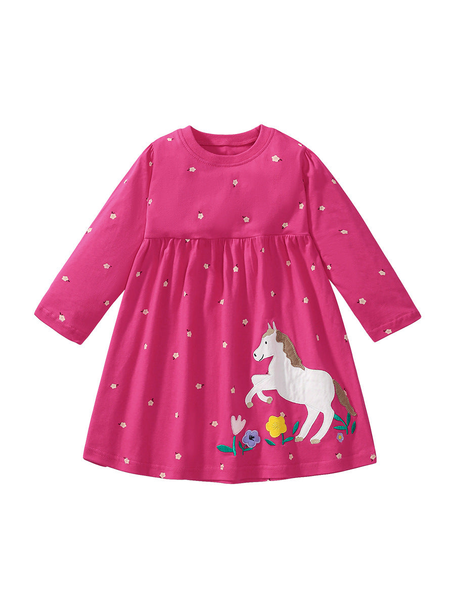 Cheap Autumn Girls Cartoon Flowers And Horse Pattern Crew Neck Long Sl MyKids-USA Cheap Autumn Girls Cartoon Flowers And Horse Pattern Crew Neck Long Sl MyKids-USA