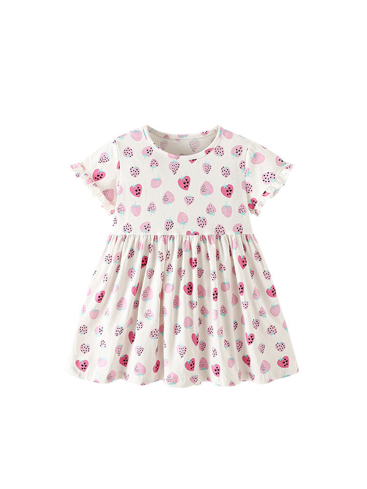 Summer Baby Kids Girls Short Sleeves Fruits Pattern Dress