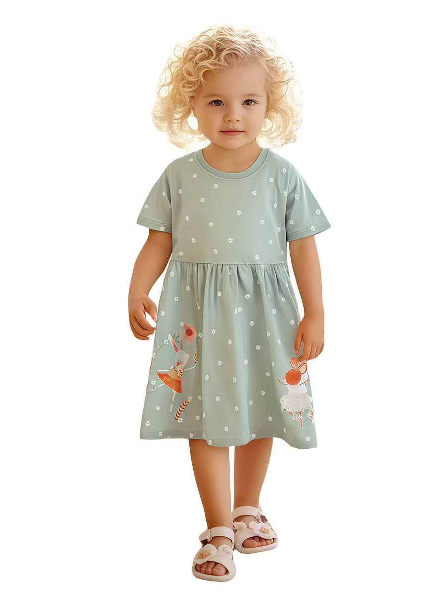 Summer Cartoon Short-sleeved Dress with Crew Neck for Stylish Girls, MyKids-USA®, Baby & Toddler Dresses, MyKids-USA - - - - - - -