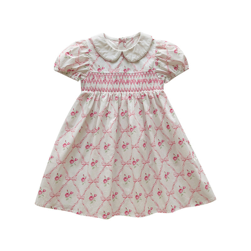 Summer Arrival Baby Girls Short Sleeves Argyle and Floral Pattern Dress, MyKids-USA®, Baby & Children's Dresses, MyKids-USA - - - - - - - .