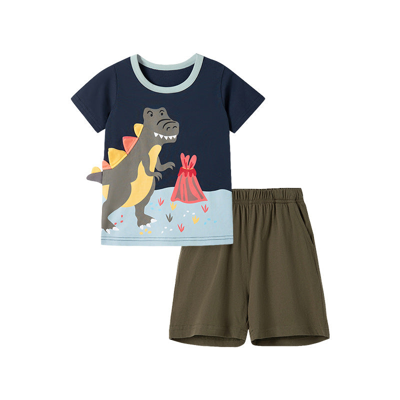 Summer Baby Kids Dinosaur Cartoon Pattern T-shirt and Shorts Clothing Set for Boys, MyKids-USA®, Baby & Toddler Outfits, MyKids-USA - - - - - - -