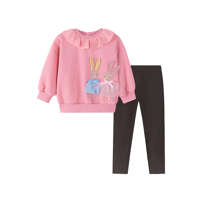 Winter and Autumn Girls Rabbits Cartoon Pattern Long Sleeves Sweatshirt and Plain Pants Clothing Set, MyKids-USA®, Baby & Toddler Outfits, MyKids-USA - - - - - - -