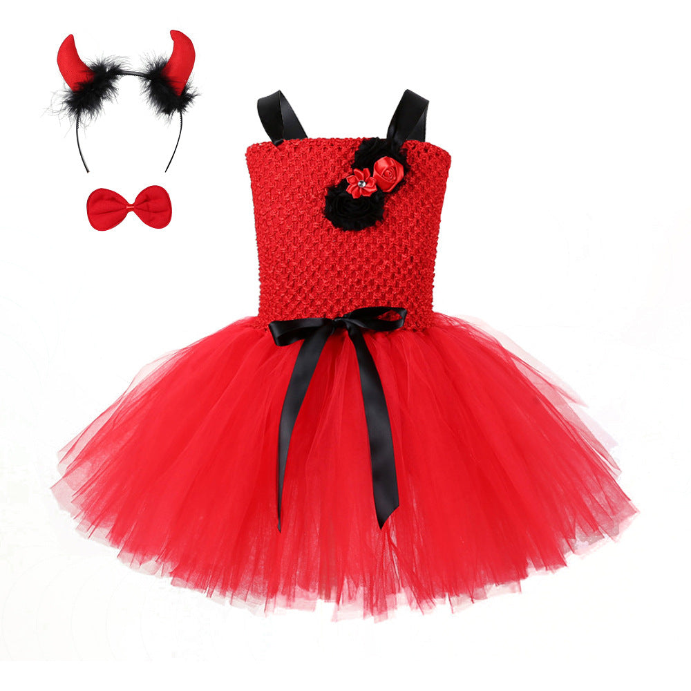 Children Girls’ Halloween Costume Set: Sleeveless Red Tulle Dress with Cosplay Accessories – Sets, MyKids-USA®, Costume Dresses, MyKids-USA - - - - - - -