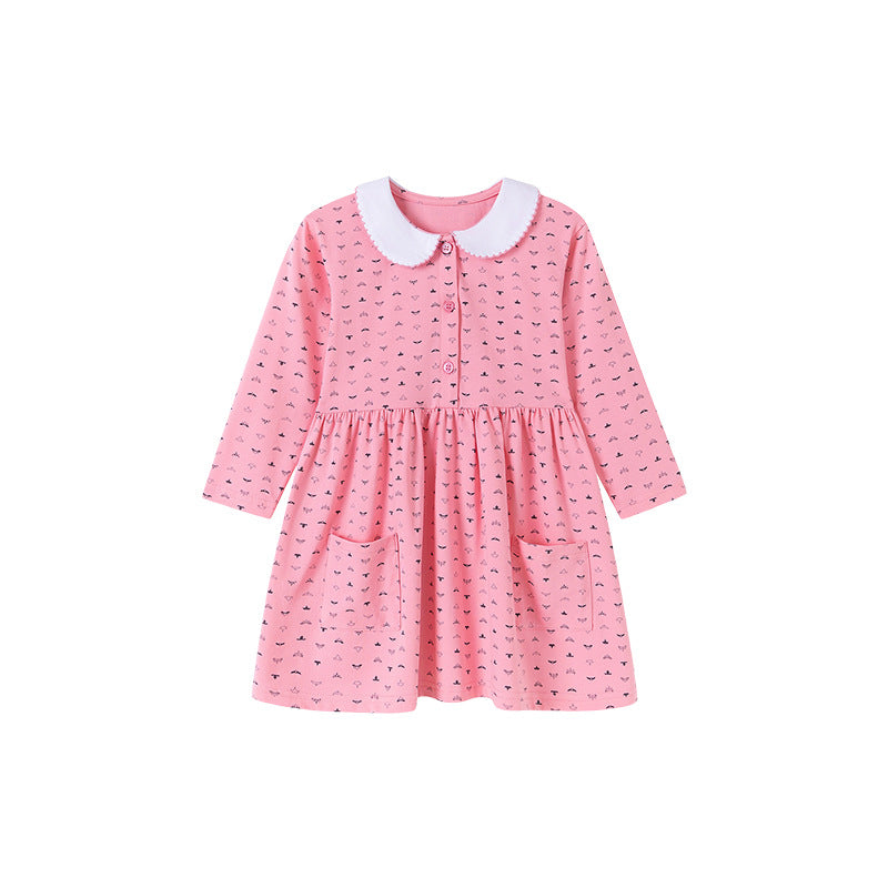 Autumn and Spring Arrival Geometric Pattern Long Sleeves Dress with Peter Pan Collar for Stylish Girls, MyKids-USA®, Baby & Toddler Dresses, MyKids-USA - - - - - - -