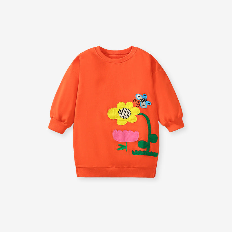 Spring And Autumn Girls Flower, Bee Pattern Top Sweatshirt And Solid Color Pants, MyKids-USA®, Baby & Toddler Outfits, MyKids-USA - Size/Age - 90 (12-24M) - Color - Orange - - - TR2406262356-B.