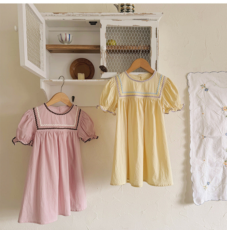 Summer Arrival Baby Girls Short Sleeves Colorful Lace Trim Pattern Dress, MyKids-USA®, Baby & Children's Dresses, MyKids-USA - - - - - - - .