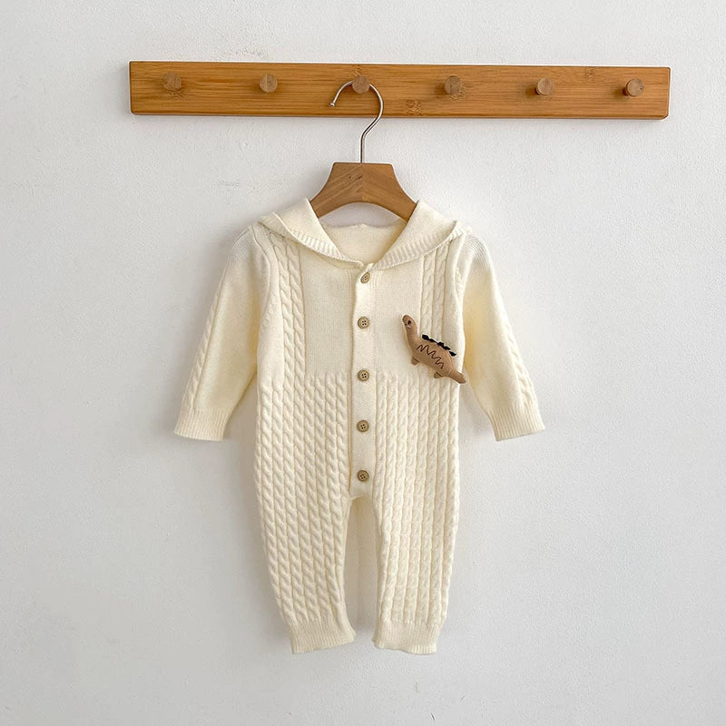 Autumn Arrival Unisex Baby’s Solid Color Geometric Jacquard and Cartoon Dinosaurs Pattern Knitted Rompers, MyKids-USA®, Baby One-Pieces, MyKids-USA - - - - - - -