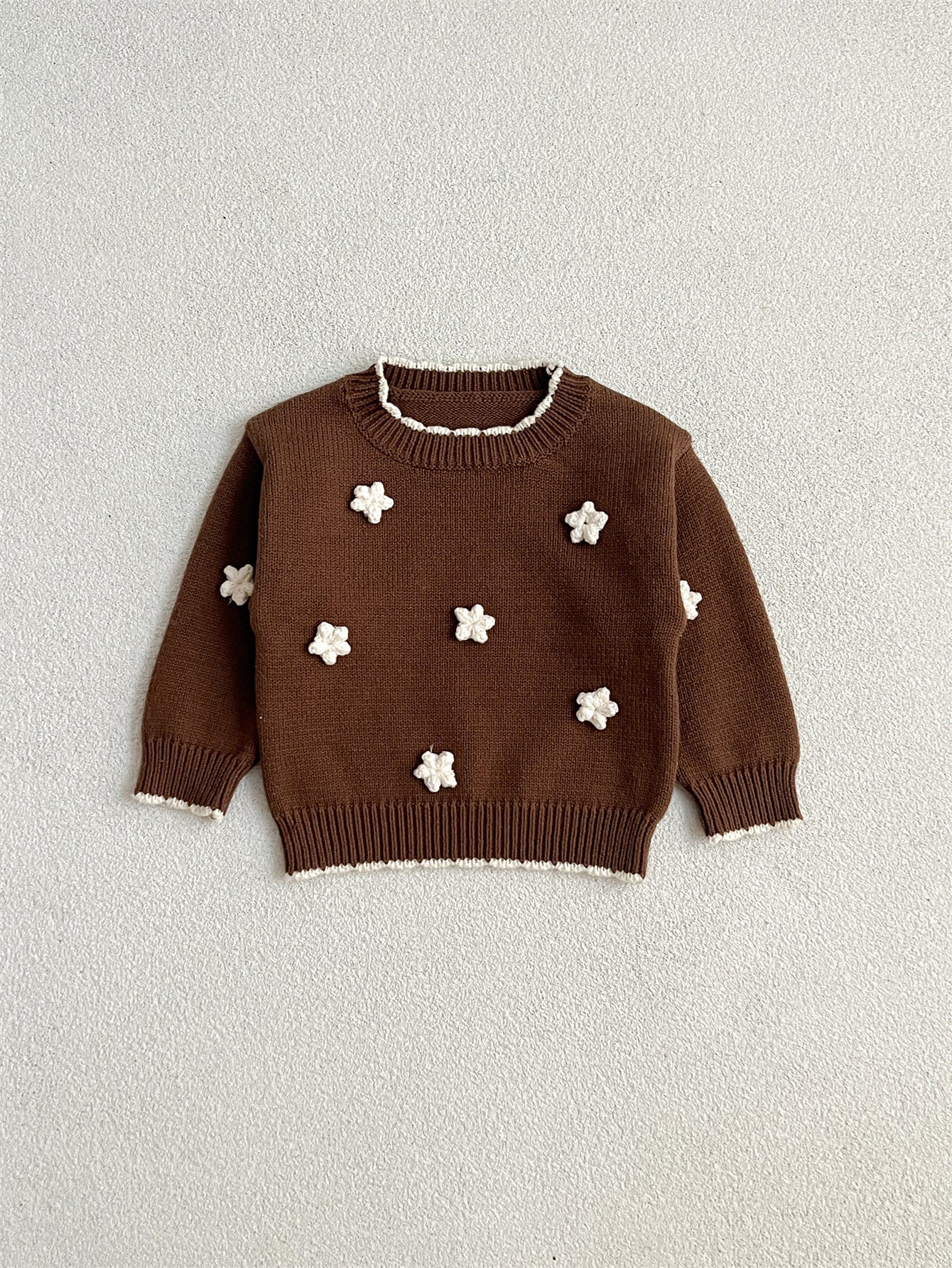 Autumn Arrival Baby Kids Girls Comfortable Knitted Long Sleeves Pullover with 3D Flowers Embroidery Pattern, MyKids-USA®, Baby & Toddler Outerwear, MyKids-USA - Size/Age - 66 (3-6M) - Color - Brown - - - TR2408151019-B