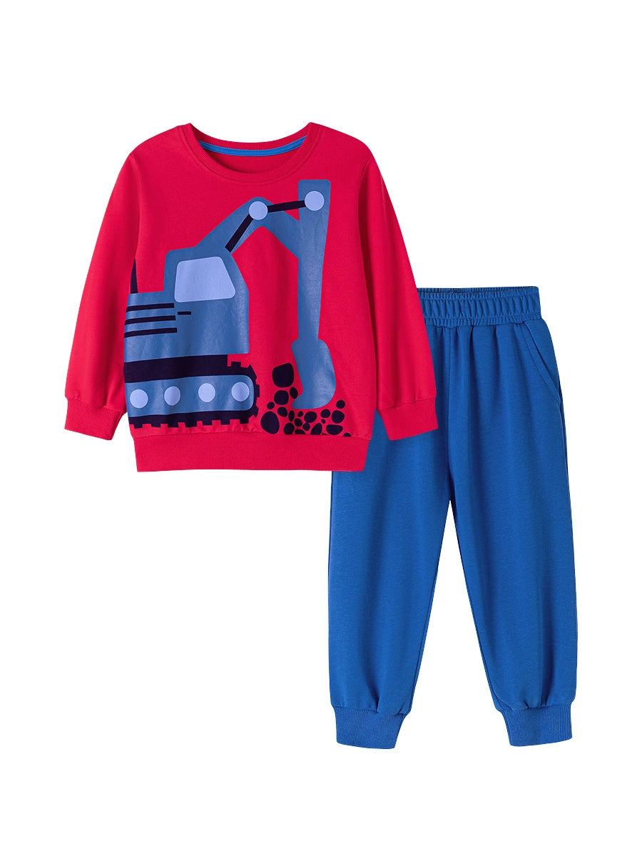 Spring and Autumn Boys Excavator Cartoon Pattern Long Sleeves Sweatshirt and Pants Clothing Set, MyKids-USA®, Baby & Toddler Outfits, MyKids-USA - - - - - - -