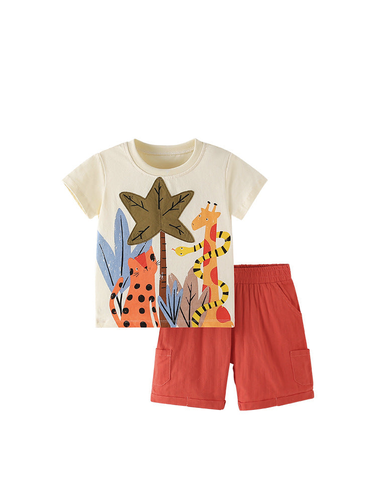 Summer Baby Kids Jungle Animals Cartoon Pattern T-shirt and Shorts Clothing Set for Boys, MyKids-USA®, Baby & Toddler Outfits, MyKids-USA - - - - - - -