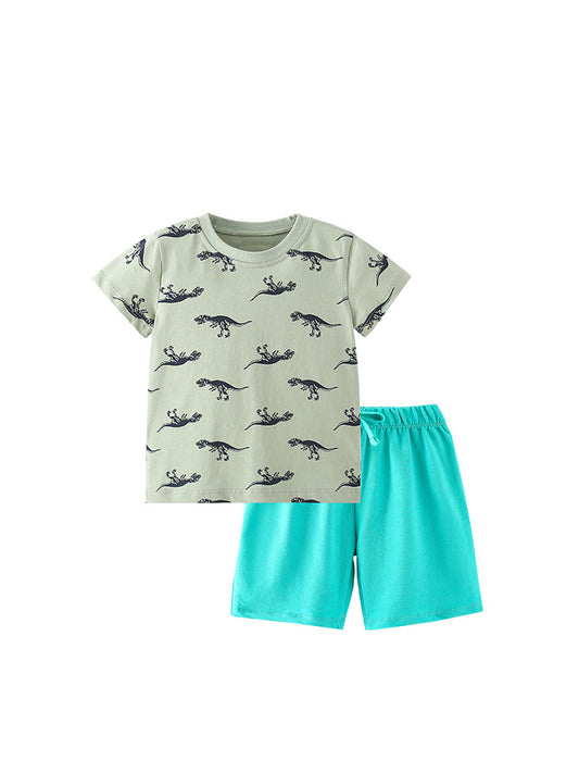 Summer Baby Kids Boys Dinosaur Pattern Short Sleeves T-Shirt And Shorts Clothing Set