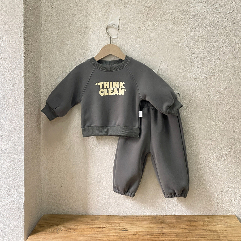 Winter and Spring Baby Kids Unisex Long Sleeves Letters Pattern Pullover and Plain Pants Clothing Set, MyKids-USA®, Baby & Toddler Outfits, MyKids-USA - Size/Age - 73 (6-9M) - Color - Grey - - - TR2512260913-B.