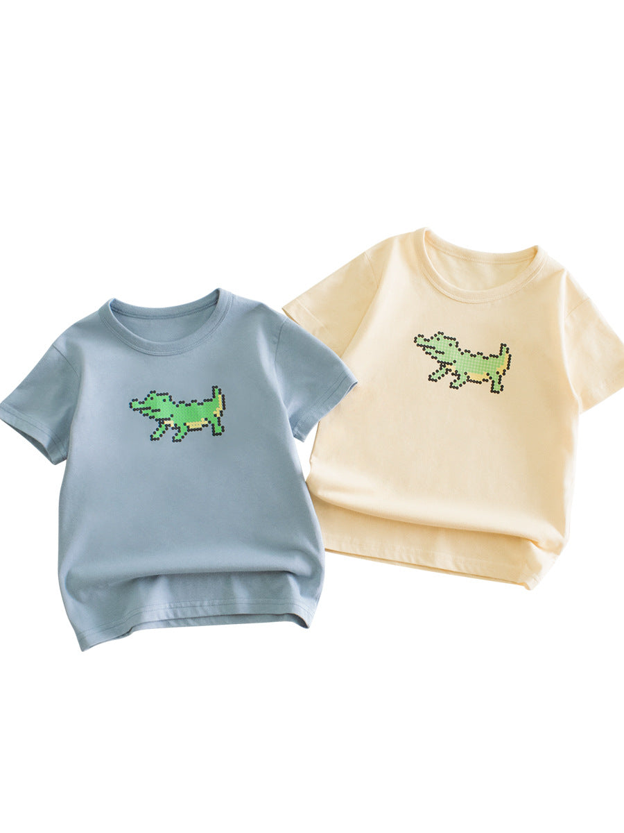 Boys’ Cartoon Pixel Crocodile Pattern T-Shirt In European And American Style, MyKids-USA®, Baby & Toddler Tops, MyKids-USA - - - - - - -