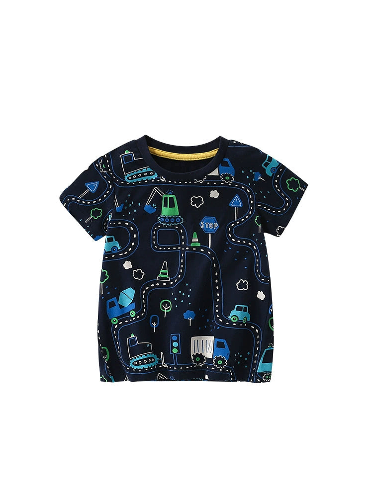 Summer Arrival Boys’ Vehicles Cartoon Pattern T-shirt in European and American Style, MyKids-USA®, Baby & Toddler Tops, MyKids-USA - - - - - - -
