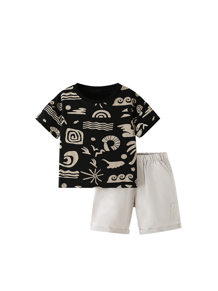 Summer Baby Kids Casual Geometric Pattern T-shirt and Shorts Clothing Set for Boys, MyKids-USA®, Baby & Toddler Outfits, MyKids-USA - - - - - - -