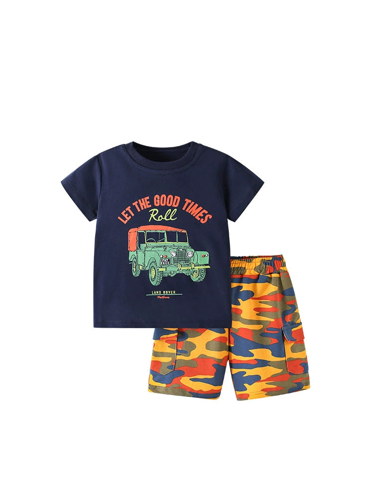 Summer Baby Kids Casual Cartoon and Letters Pattern T-shirt and Shorts Clothing Set for Boys, MyKids-USA®, Baby & Toddler Outfits, MyKids-USA - - - - - - -