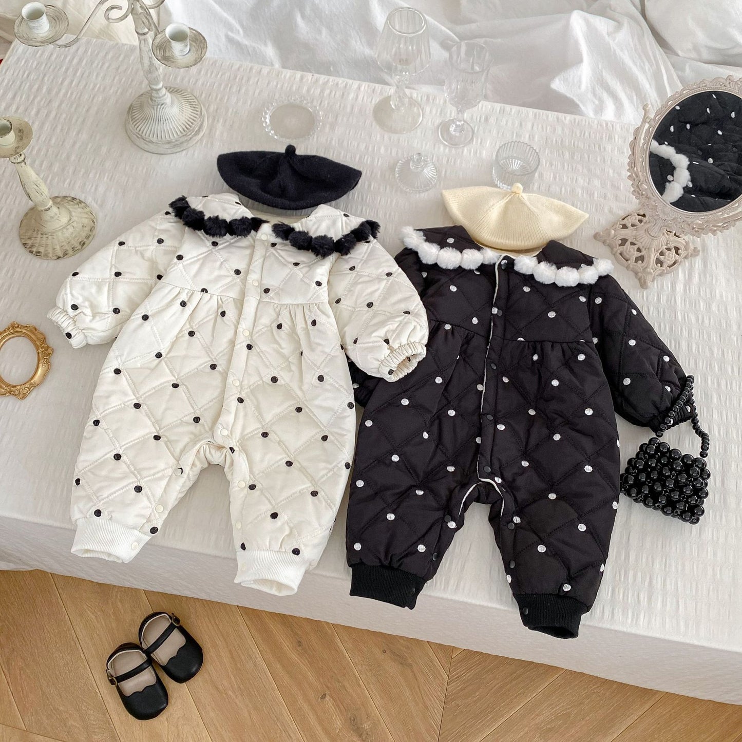 Arrival Baby Girls Dots Pattern Single Breasted Thick Romper, MyKids-USA®, Baby One-Pieces, MyKids-USA - - - - - - -
