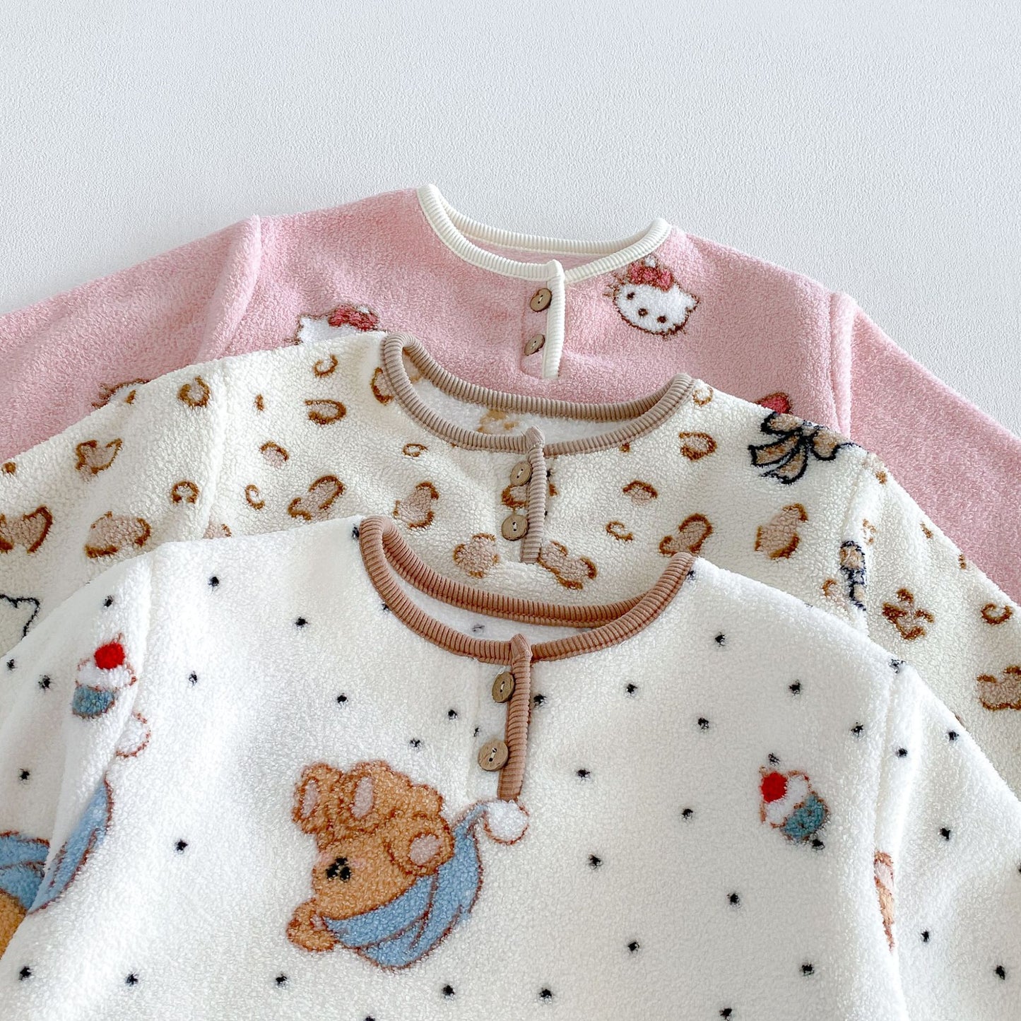 MyKids-USA® Hot Selling Winter Baby Kids Long Sleeves Fleeece-Lined Cartoon Top and Pants Set