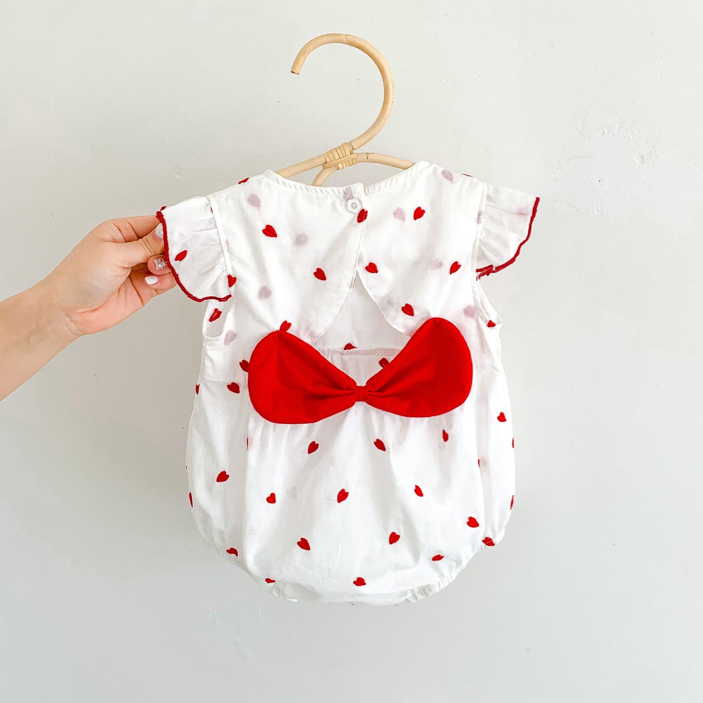 Summer Baby Girls Red Heart Print Fly Sleeves Crew Neck Onesies, MyKids-USA®, Baby One-Pieces, MyKids-USA - - - - - - -