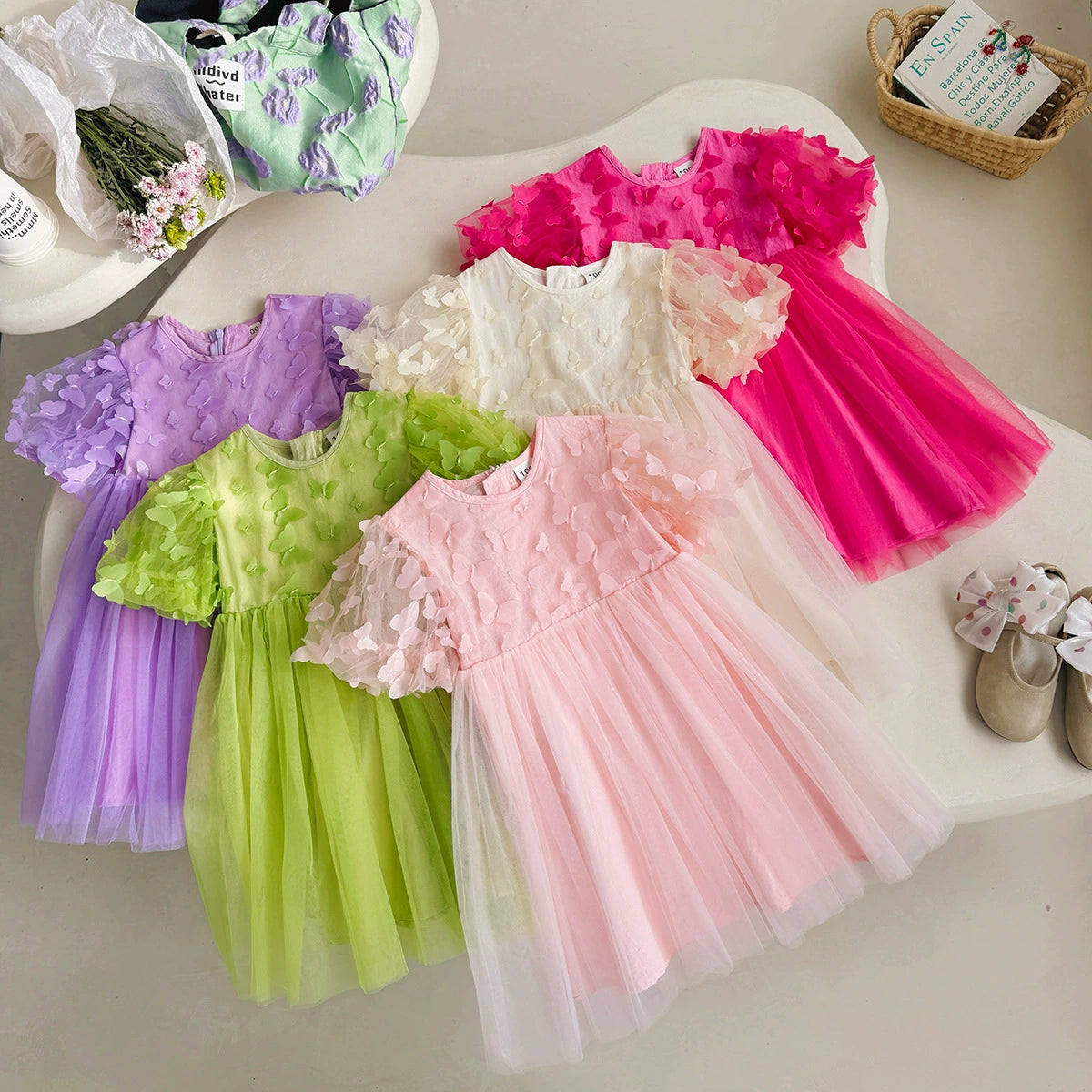 Summer Arrival Butterfly Pattern Short Sleeves Tulle Dress for Stylish Girls, MyKids-USA®, Baby & Toddler Dresses, MyKids-USA - - - - - - -