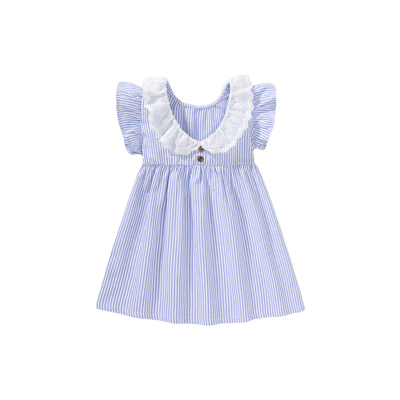Spring And Summer Baby Girls Ruffle Collar Short Sleeves Striped Dress, MyKids-USA®, Baby & Toddler Dresses, MyKids-USA - - - - - - -