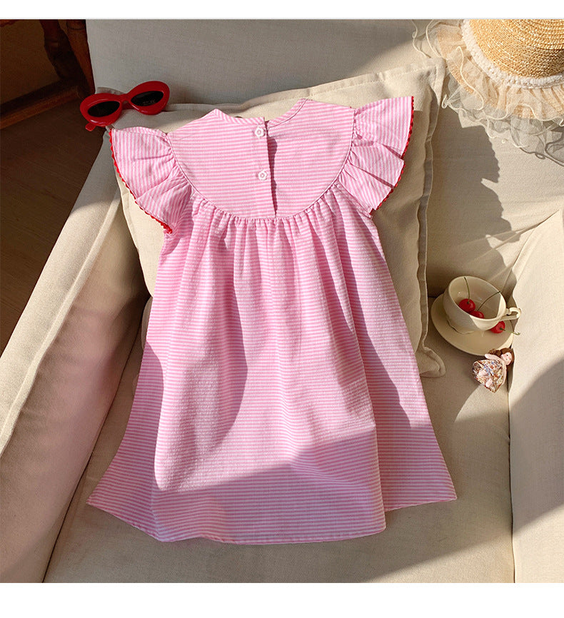 Summer Arrival Baby Kids Girls Cute Fly Sleeves Strawberry Pattern Striped Dress, MyKids-USA®, Baby & Toddler Dresses, MyKids-USA - - - - - - -