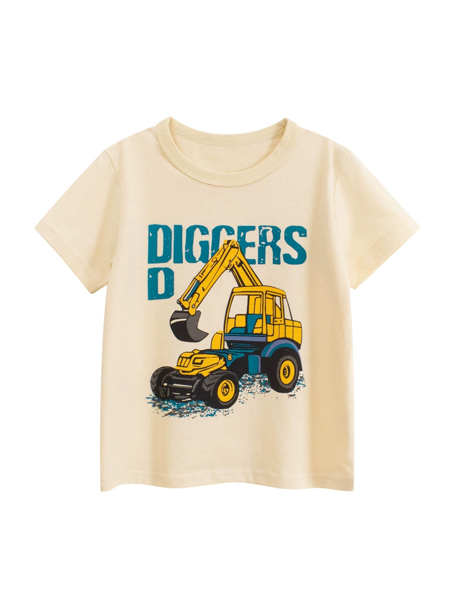 Summer Boys’ Digger Cartoon and Letters Pattern T-shirt in European and American Style, MyKids-USA®, Baby & Toddler Tops, MyKids-USA - - - - - - -
