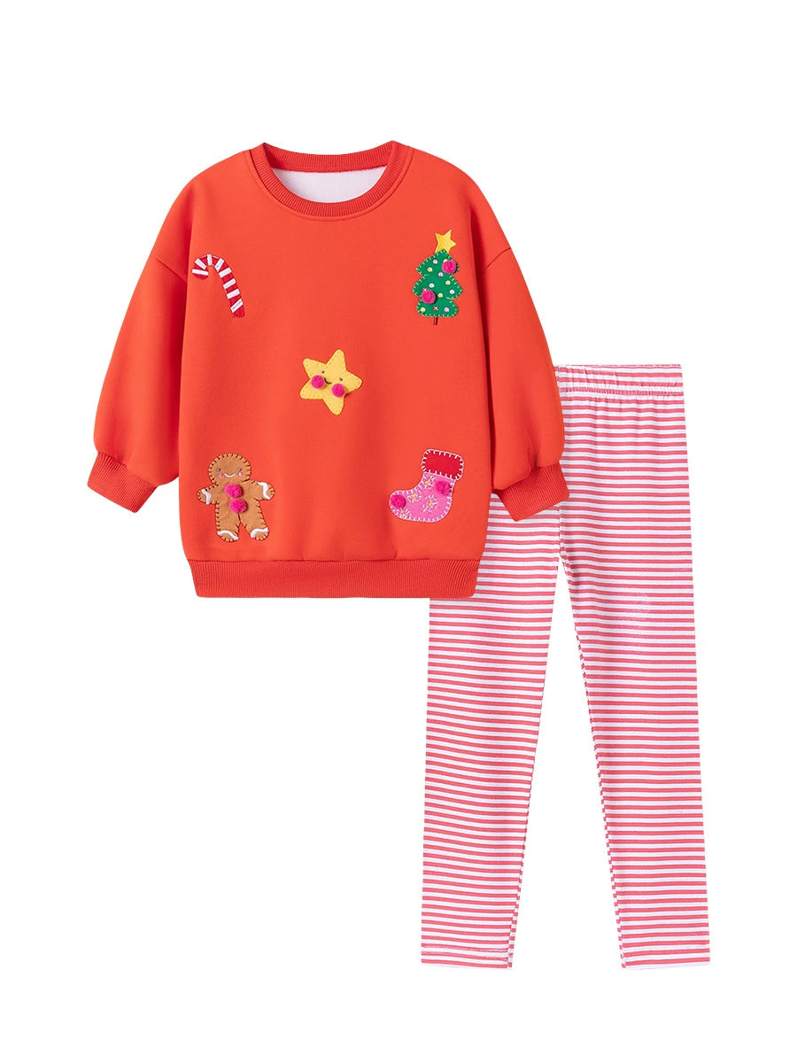 Spring and Autumn Girls Christmas Pattern Long Sleeves Sweatshirt and Striped Pants Clothing Set, MyKids-USA®, Baby & Toddler Outfits, MyKids-USA - - - - - - -