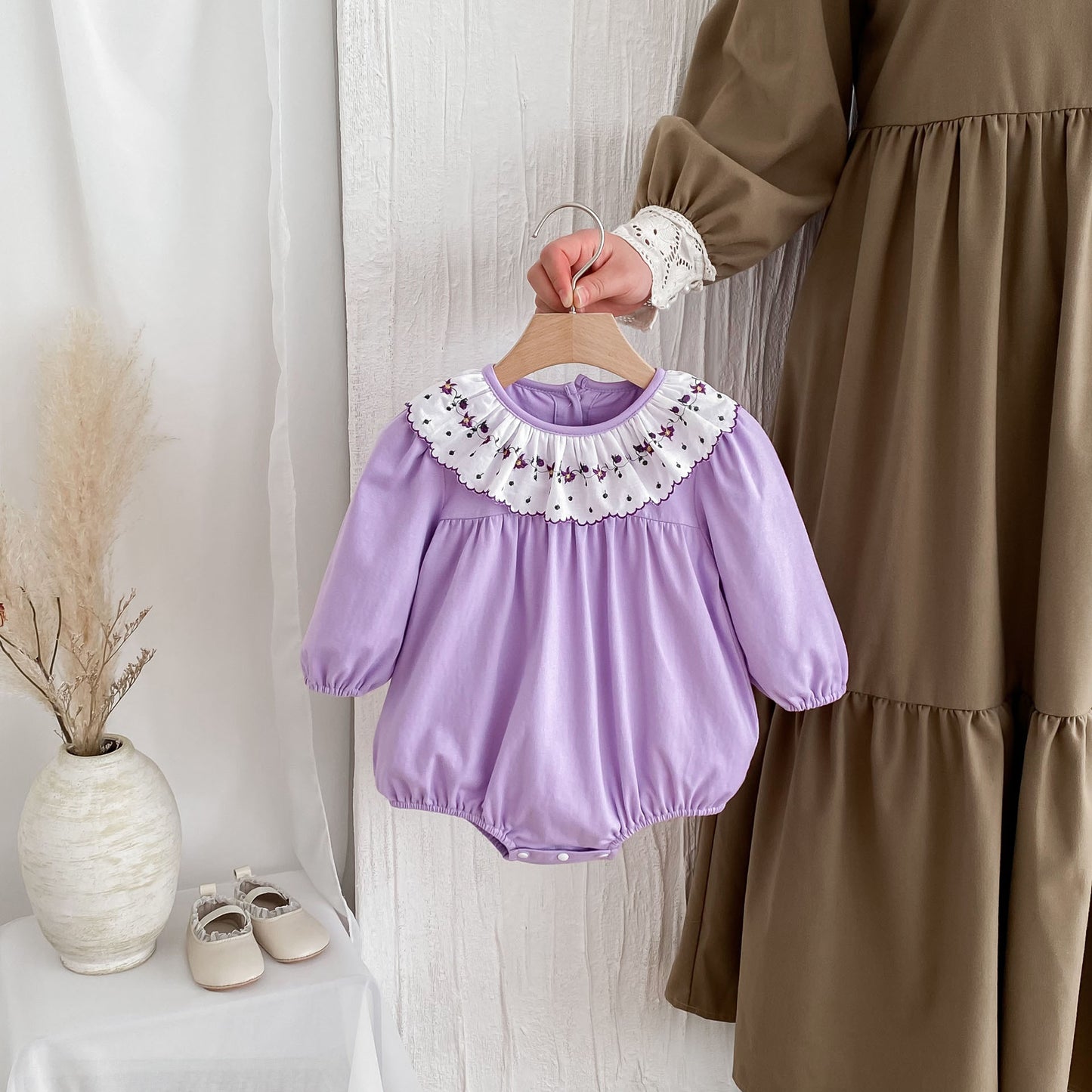 Autumn Arrival Baby Girls Long Sleeves Floral Print Collar Purple Onesies, MyKids-USA®, Baby One-Pieces, MyKids-USA - - - - - - -