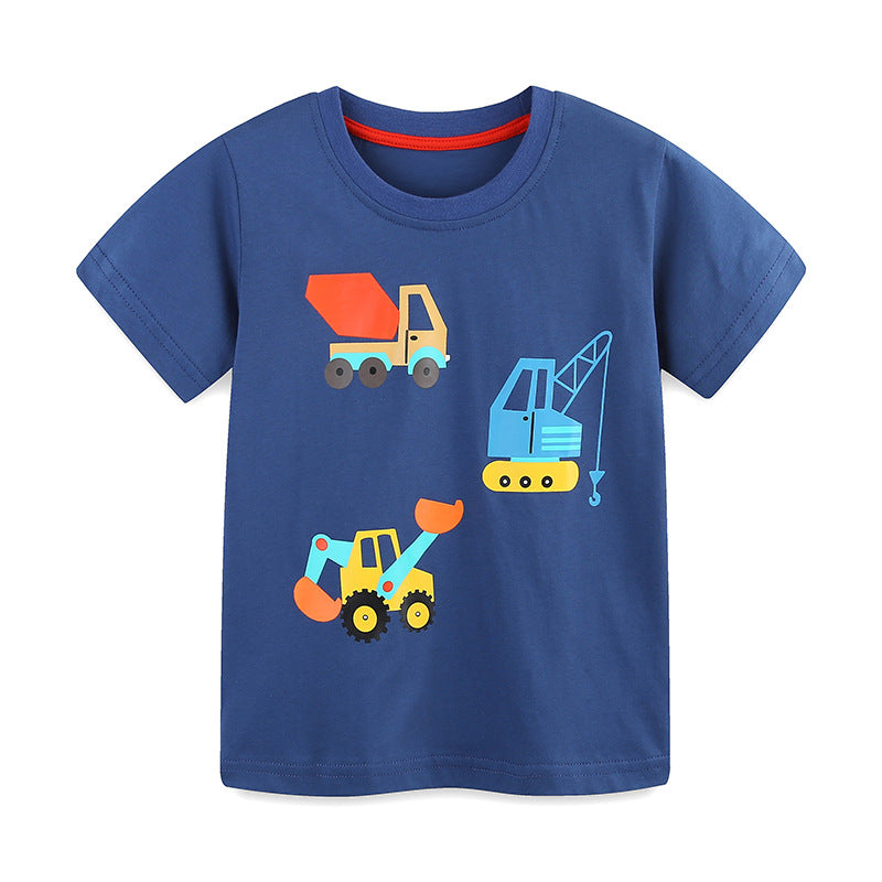 Summer Boys’ Engineering Vehicles Cartoon Pattern T-shirt in European and American Style, MyKids-USA®, Baby & Toddler Tops, MyKids-USA - - - - - - -