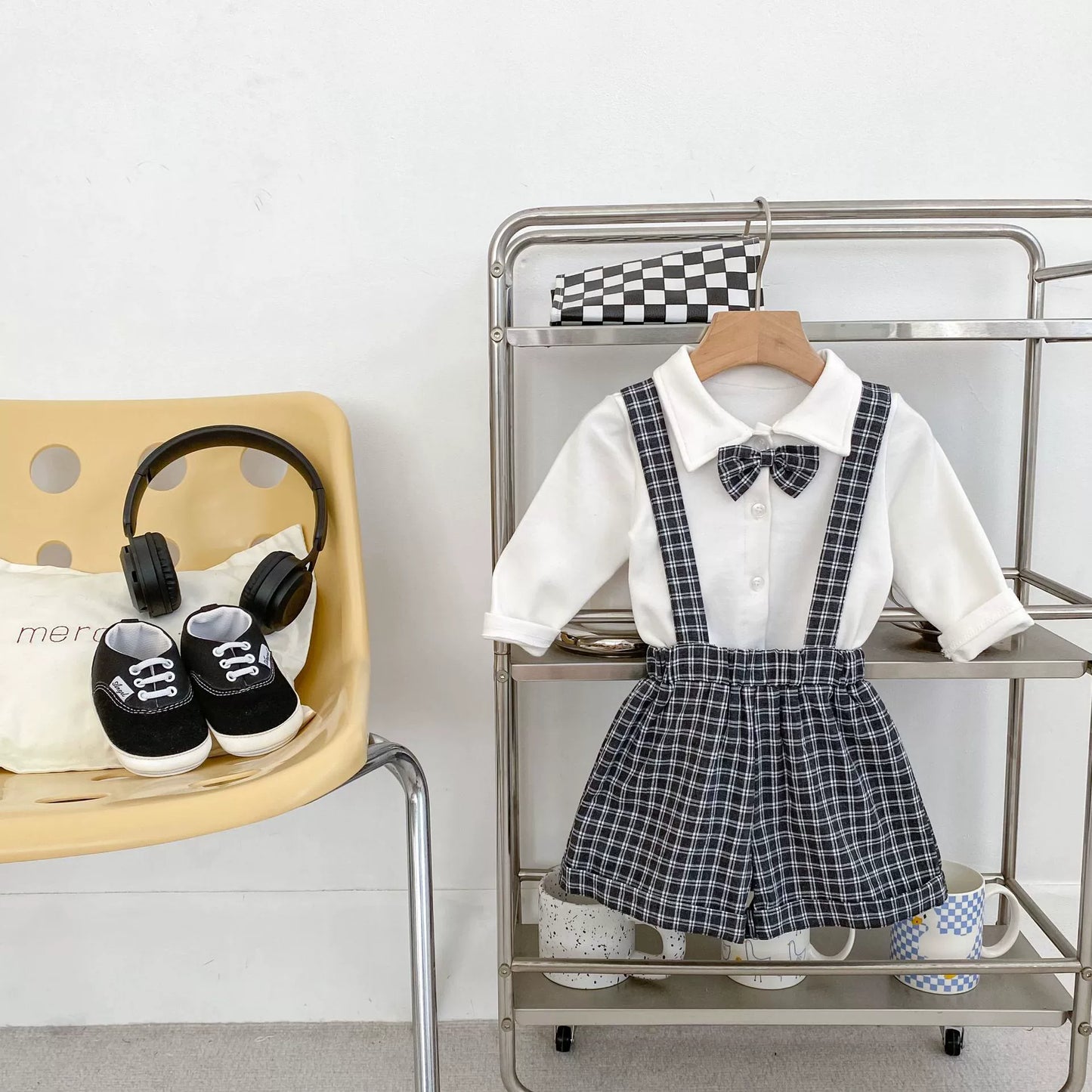 Spring and Autumn Baby Kids Boys Butterfly-bow Decorated Shirt and Sleeveless Plaid Strap Overalls Clothing Set, MyKids-USA®, Baby & Toddler Outfits, MyKids-USA - - - - - - -