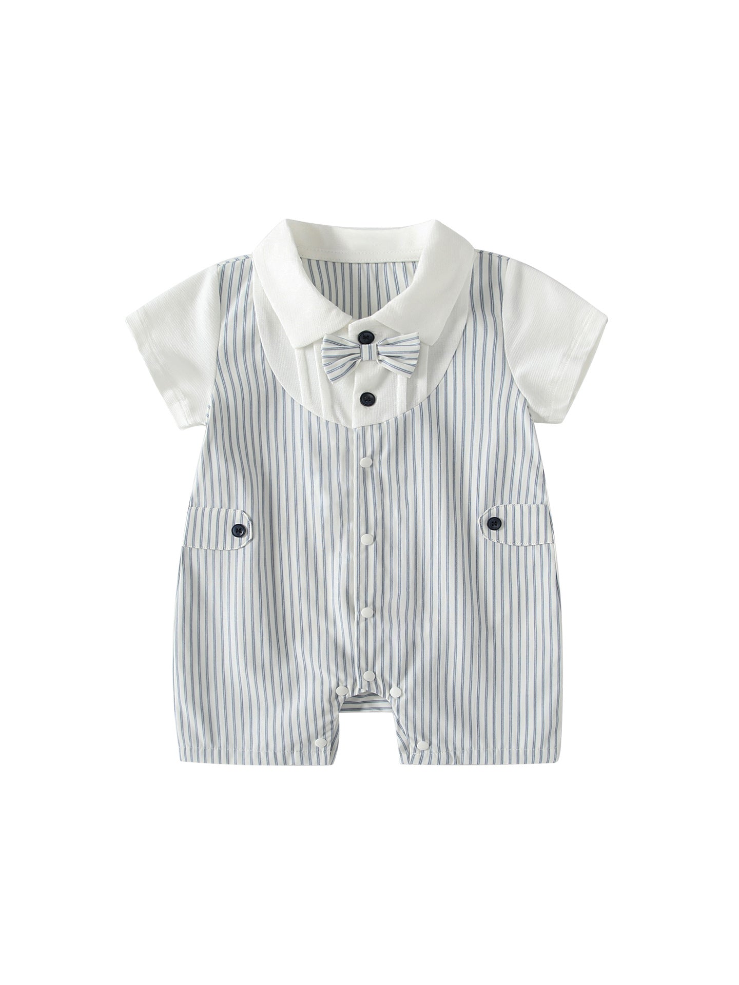 Summer Arrival Baby Boys Short Sleeves Color Patchwork Striped Rompers Bodysuits
