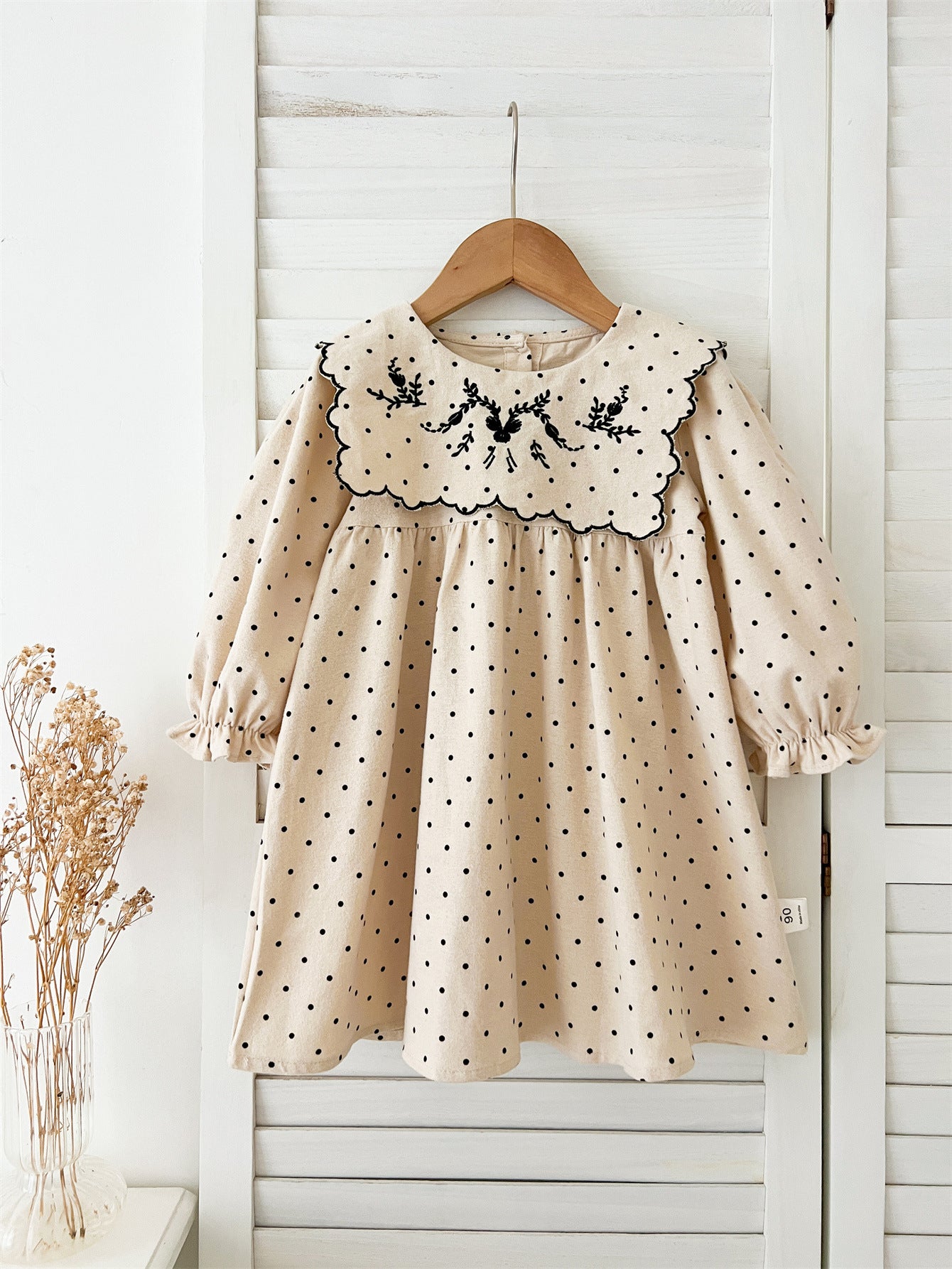 Arrival Baby Girls Long Sleeves Dots Pattern Dress 90 (12-24M) / Apricot