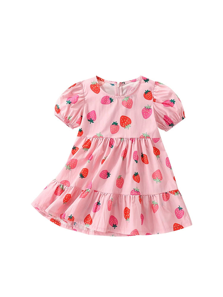 Summer Arrival Strawberry Pattern Short Sleeves Crew Neck Dress for Stylish Girls, MyKids-USA®, Baby & Toddler Dresses, MyKids-USA - - - - - - -