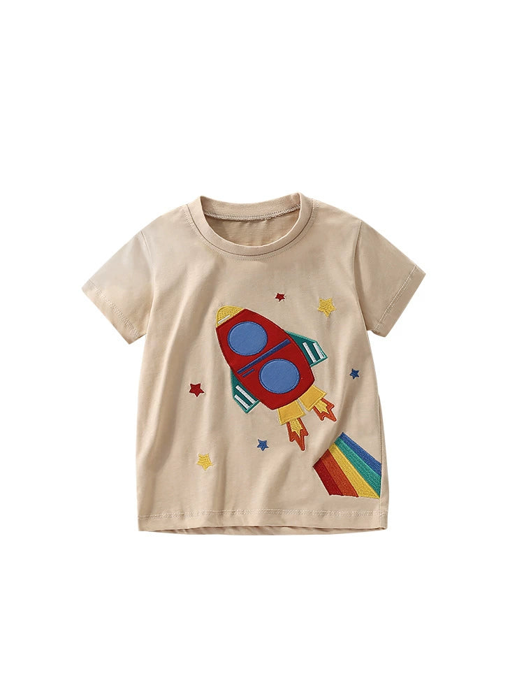 Summer Arrival Boys’ Rocket and Stars Cartoon Pattern T-shirt in European and American Style, MyKids-USA®, Baby & Toddler Tops, MyKids-USA - - - - - - -
