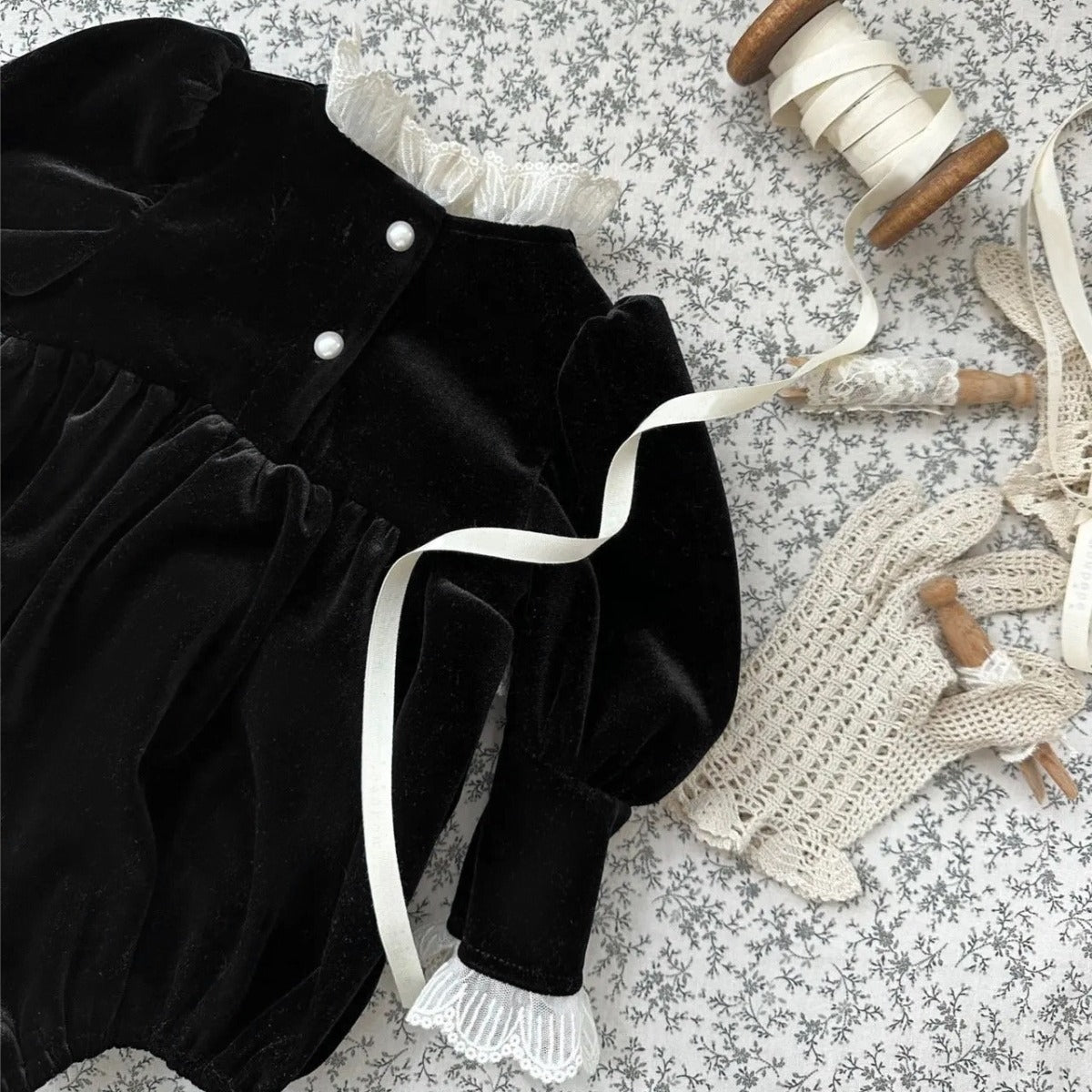 Arrival Baby Girls Black Long Sleeves Lace Trim Onesie, MyKids-USA®, Baby One-Pieces, MyKids-USA - - - - - - -