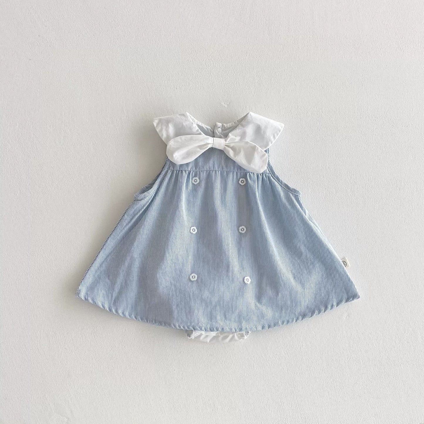 Summer Arrival Baby Girl Striped Pattern Sleeveless Dress with Butterfly-bow Tied Collar, MyKids-USA®, Baby & Toddler Dresses, MyKids-USA - - - - - - -