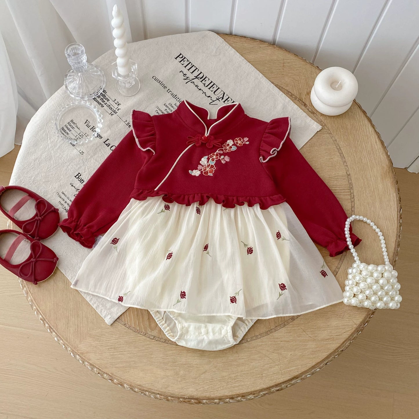 Autumn Arrival Baby Girls Long Sleeves Flowers Embroidered Pattern Color Patchwork Onesies, MyKids-USA®, Baby & Toddler Dresses, MyKids-USA - - - - - - -