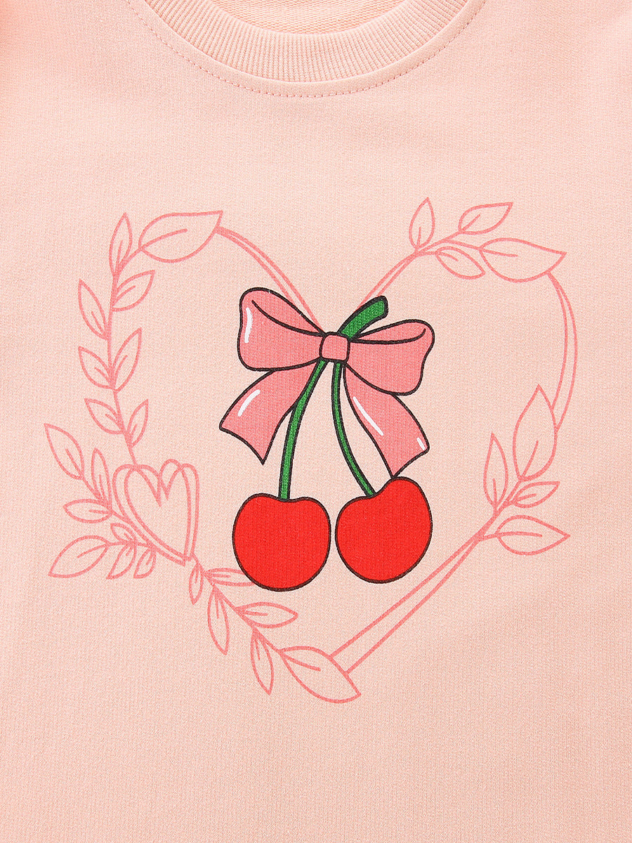 Autumn and Spring Arrival Cherry Cartoon Pattern Long Sleeves Sweatshirt for Stylish Girls