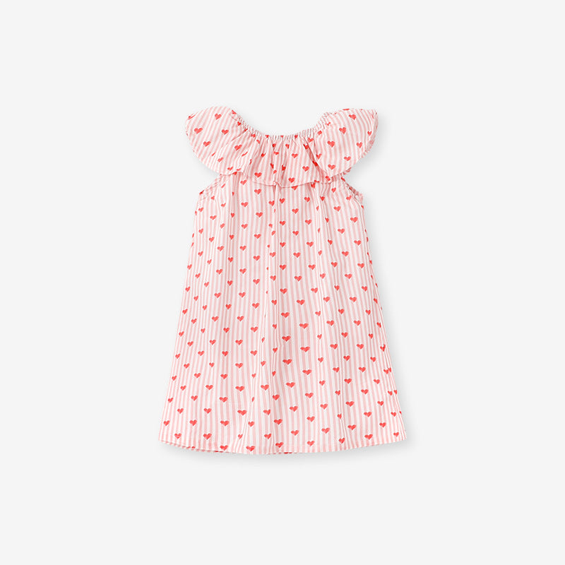 Summer Arrival Girls Sleeveless Red Heart Print Ruffle Collar Dress MyKids-USA Summer Arrival Girls Sleeveless Red Heart Print Ruffle Collar Dress MyKids-USA