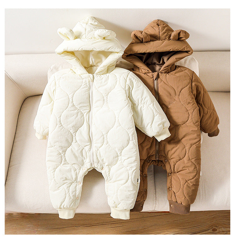 Autumn and Winter Arrival Baby Unisex Solid Color Hooded Cozy Long Sleeves Casual Thickened Rompers, MyKids-USA®, Baby One-Pieces, MyKids-USA - - - - - - -