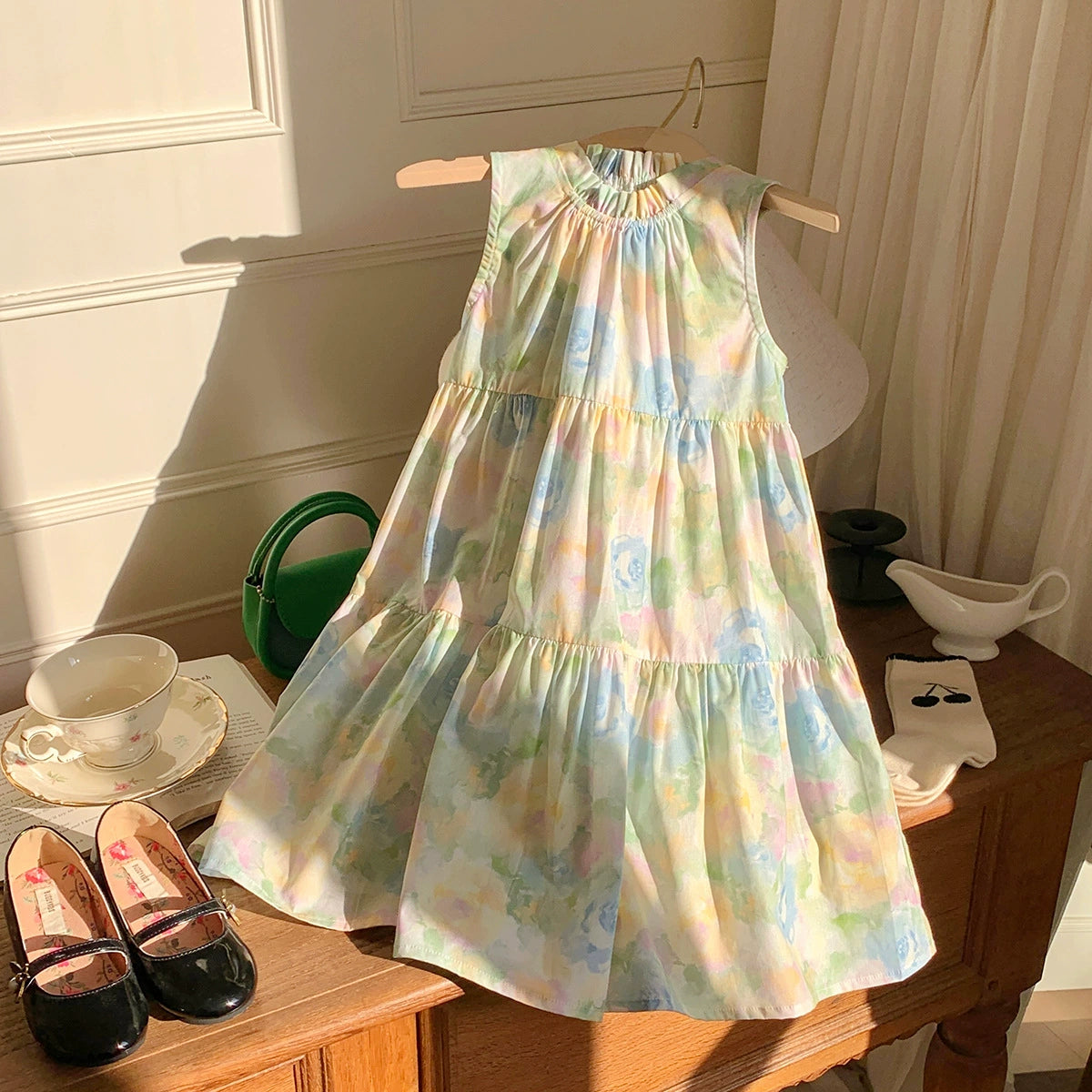 Summer Baby Kids Girls Sleeveless Oil-Painting Flowers Pattern Dress, MyKids-USA®, Baby & Toddler Dresses, MyKids-USA - - - - - - -