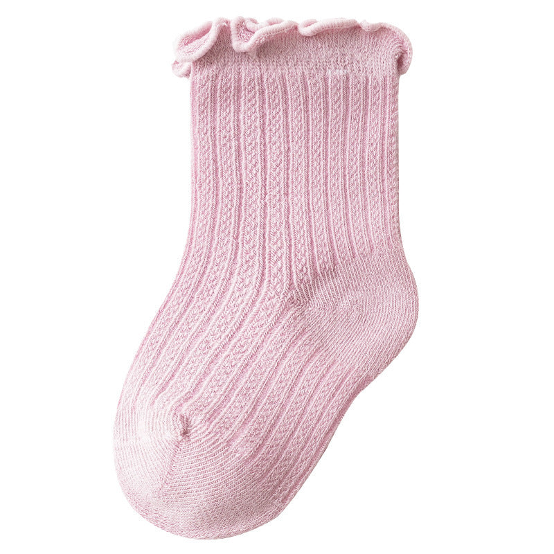 Baby Solid Color Mesh Breathable Ruffle Design Socks, MyKids-USA®, Baby & Toddler Socks & Tights, MyKids-USA - Size/Age - XS (0-6M) - Color - Pink - - - JM2305012017-C