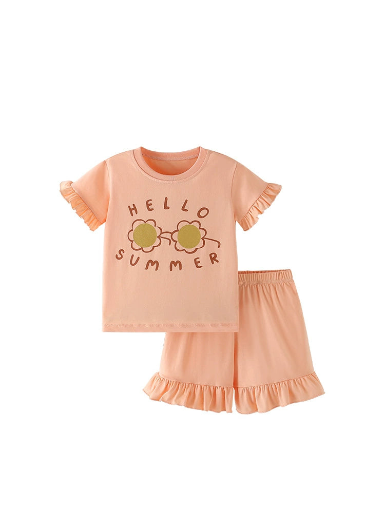 Summer Baby Kids Flowers and Letters Pattern T-shirt and Solid Color Shorts Clothing Set for Girls, MyKids-USA®, Baby & Toddler Outfits, MyKids-USA - - - - - - -