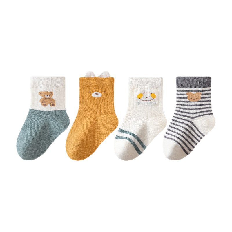 Spring and Autumn Arrival Baby Kids Boys and Girls Breathable Casual Cartoon Socks 1 Lot=4-Pair Set, MyKids-USA®, Baby & Toddler Socks & Tights, MyKids-USA - Size/Age - XS (0-6M) - Color - Yellow - - - TR2601221816-E.