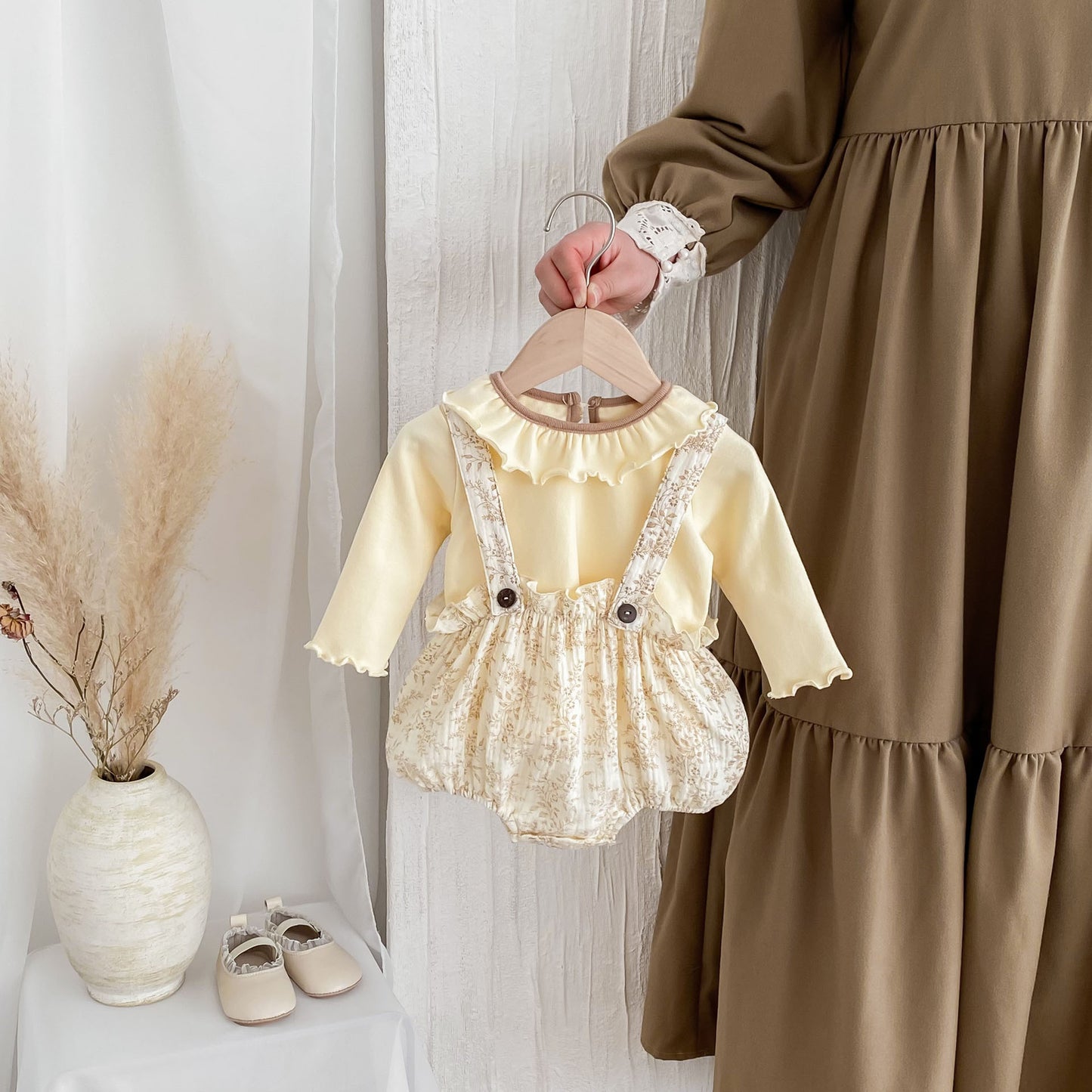 Autumn Arrival Baby Girls Long Sleeves Ruffle Collar Top and Strap Onesies – Sets, MyKids-USA®, Baby & Toddler Outfits, MyKids-USA - - - - - - -