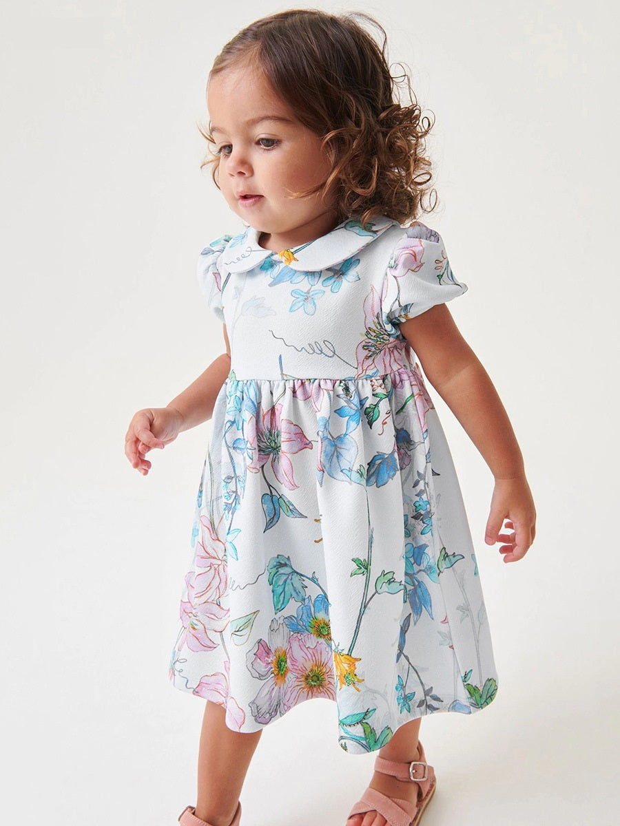 Spring And Summer Baby Girls Peter Pan Collar Short Sleeves Floral Dress, MyKids-USA®, Baby & Toddler Dresses, MyKids-USA - - - - - - -